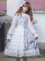 Sweet Lolita JSK Kleid Forest Hymn Print Blau Ärmellos Bögen Lolita Jumper Röcke