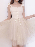 Sweet Lolita JSK Kleid Lucky Star Apricot Sleeveless Lace Up Plissee Lolita Jumper Röcke