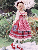 Sweet Lolita JSK Kleid Märchen Infanta Blumendruck Schnürung Burgund Lolita Pullover Röcke