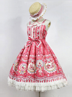 Sweet Lolita JSK Kleid Neverland Ecru Weiß Ärmellos Rüschen Bögen Lolita Jumper Röcke
