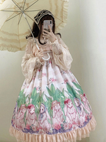 Sweet Lolita JSK Kleid Pink Ärmellose Rüschen Bedruckte Lolita Jumper Röcke