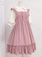 Sweet Lolita JSK Kleid Schwester Mühle Tee Rüsche Rüsche Knopf Dekor Rosa Lolita Jumper Rock