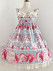 Sweet Lolita JSK Kleid Strawberry Dessert Print Bögen Rüschen Lolita Jumper Röcke