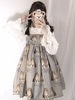 Sweet Lolita JSK Kleid Twin Cat Bowknot Rüschen Baumwolle Slub Lolita Jumper Rock