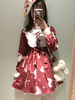 Sweet Lolita Kleid OP Musical Rabbit Burgund Lolita Kleid Lace Up gedruckt Langarm Flare Kleid für Lolita