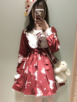 Sweet Lolita Kleid OP Musical Rabbit Burgund Lolita Kleid Lace Up gedruckt Langarm Flare Kleid für Lolita