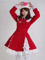 Sweet Lolita Mantel-Spitzenbesatz-Rüschen-Bogen-Woll-Lolita-Wintermantel