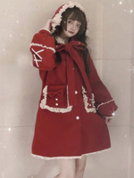 Sweet Lolita Mäntel Dunkelroter Rüschenmantel Synthetischer Winter Lolita Outwears