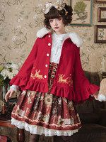 Sweet Lolita Mäntel Red Bows Rüschen Polyester Overcoat Herbst Lolita Outwears