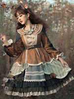 Sweet Lolita OP Dress Bows Schnüren Kaffee Braun Langarm Lolita One Piece Kleider