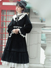 Sweet Lolita OP Kleid 4-teiliges Set Perlenschleifen Schwarz Langarm Lolita Einteilige Kleider Outfit