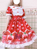 Sweet Lolita OP Kleid bedruckt Red Bows Rüschen Lolita One Piece Kleider
