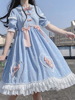 Sweet Lolita OP-Kleid Bögen Tupfen-Herz mit kurzen Ärmeln Lolita One Piece Kleider