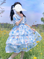 Sweet Lolita OP Kleid Bär Kurzarm Sailor Lolita Einteilige Kleider