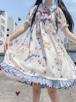 Sweet Lolita OP-Kleid Bär Print Bögen kurze Hülsen Lolita One Piece Kleider