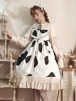 Sweet Lolita OP Kleid Cow Garden Weiß Bedruckte Langarm Lolita One Piece Kleider