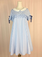 Sweet Lolita OP-Kleid hell Sky Blue Stripes Peter Pan Kragen mit kurzen Ärmeln Lolita One Piece Kleider