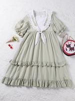 Sweet Lolita OP-Kleid Hellgrün Rüschen Blatt gestickter Lolita One Piece Kleider