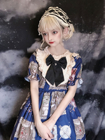 Sweet Lolita OP Kleid Klassische Puppe Plissee Bögen Blau bedruckt mit kurzen Ärmeln Lolita One Piece Kleider