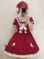 Sweet Lolita OP Kleid Lolita Bow Burgund Bows Lolita One Piece Kleider