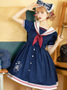 Sweet Lolita OP Kleid Neverland Rüschen Navy Blumendruck Kurze Ärmel Lolita One Piece Kleider