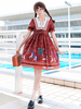 Sweet Lolita OP Kleid Royal Trojan Bow Print Chiffon Burgund Lolita Einteiler Kleid