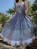 Sweet Lolita OP Kleid Rüschen Hellhimmelblau Blumendruck Kurze Ärmel Lolita Einteiler Kleider