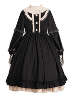 Sweet Lolita OP Kleid Rüschen Schwarz Langarm Lolita One Piece Kleider
