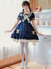 Sweet Lolita OP Kleid Sail Of The Rhein Bogen Rüschen Blau Lolita Einteiliges Kleid