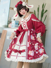 Sweet Lolita OP Kleid Schnür Bowknot Langarm Ture Red Lolita One Piece Kleider Sprungrock