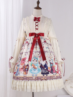 Sweet Lolita OP Kleid Showa Bunny Bedruckte Schleifen Lolita One Piece Dresses