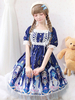 Sweet Lolita OP Kleid Spitze Blau Kurzarm Lolita Einteilige Kleider