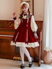 Sweet Lolita OP Kleid Spitze Rüschen Burgunder Schleifen Plissee Knielang Langarm Lolita Einteilige Kleider