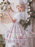 Sweet Lolita OP Kleid Spring Crane Print Kurzarm Lolita One Piece Kleider