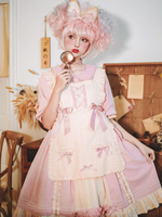 Sweet Lolita OP Kleid Sweet Cream Pink Rüschen Bögen Lolita One Piece Kleider