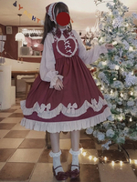 Sweet Lolita OP Kleid Zweifarbige Schleife Rüschen Rot Lolita Einteiliges Kleid