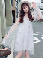 Sweet Lolita Outfit Blue Ocean Ruffle Pailletten Lolita Jumper Rockkleid mit Tüll-Überrock