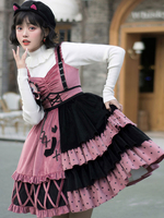 Sweet Lolita Outfits 3-teiliges Set Schwarze Schleifen Rüschen Rundhalsausschnitt Langarm Lolita Pullover Rock