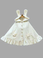 Sweet Lolita Poncho mit Kapuze Kunstpelz Bunny Print Rüschen Bögen White Lolita Cape Mantel