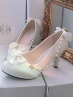 Sweet Lolita Pump Perle Schleife Strass Weiß Lolita Absatzschuhe