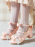 Sweet Lolita Pumps Bows Rüschen Leder Chunky Heel Lolita Schuhe