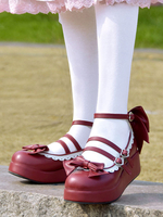 Sweet Lolita Pumps Burgunder Bögen runde Kappe Flatform Lolita Schuhe