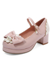 Sweet Lolita Pumps Pink Bows Pearl aus PU-Leder mit dickem Absatz und Lolita-Schuhen