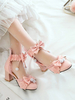 Sweet Lolita Sandalen Schleifen Round Toe PU Leder Chunky Heel Täglich Casual Pink Lolita Summer Knöchelriemen Heels