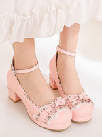 Sweet Lolita Schuhe Bögen Leder Chunky Heel Lolita Schuhe