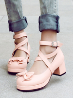 Sweet Lolita Schuhe Bögen PU-Leder Chunky Heel Lolita Schuhe