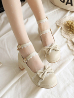 Sweet Lolita Schuhe Bögen Spitze Leder Chunky Heel Lolita Pumps