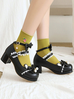 Sweet Lolita Schuhe Black Bowknot Pu-Leder täglich lässig Lolita Schuhe