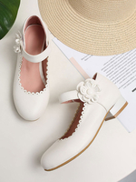 Sweet Lolita Schuhe Blumen Rüschen Mary Jane Schuhe Leder Welpen Ferse Lolita Pumps