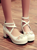 Sweet Lolita Schuhe Blumen-runde Zehe PU-Leder Lolita Pumps